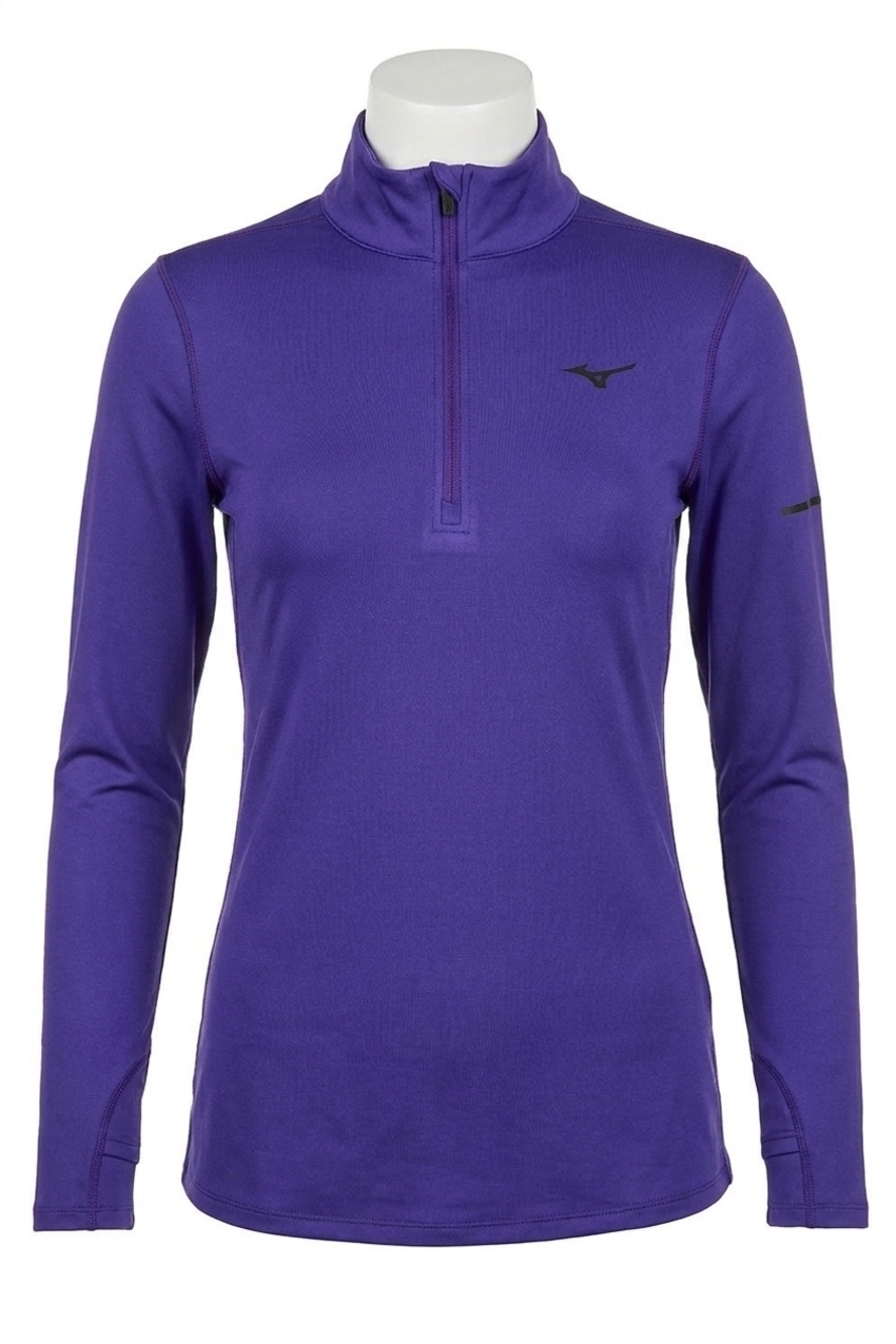 NEW MIZUNO women's breath thermal half zip long sleeve top in deep blue